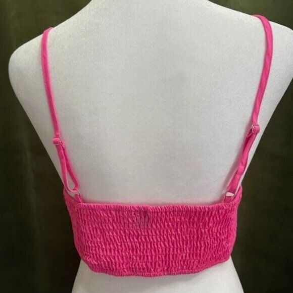 Hot Pink Three Piece Set Shirt Shorts Crop Top Size M - Picture 6 of 7